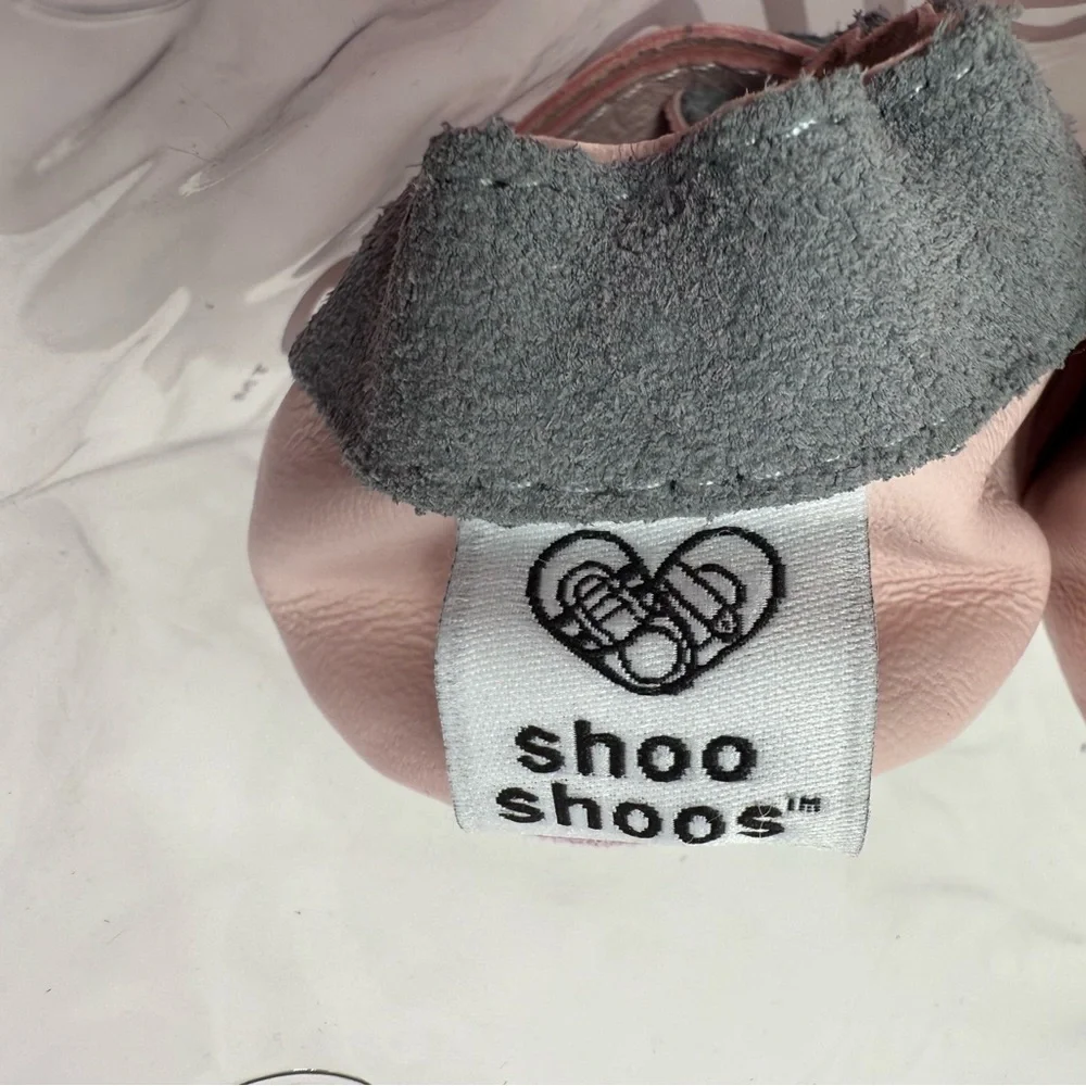 Shooshoo Pink and Gray Baby Walker Suede Leather Shoes Elephant Design